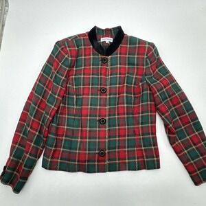 VTG David Brooks Classic women Blazer jacket Size 10 Red Greed Black Plaid USA